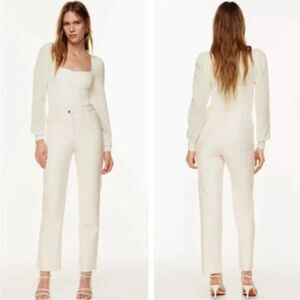 Aritzia Wilfred Melina Birch White Faux Leather High Rise Straight Leg Pant